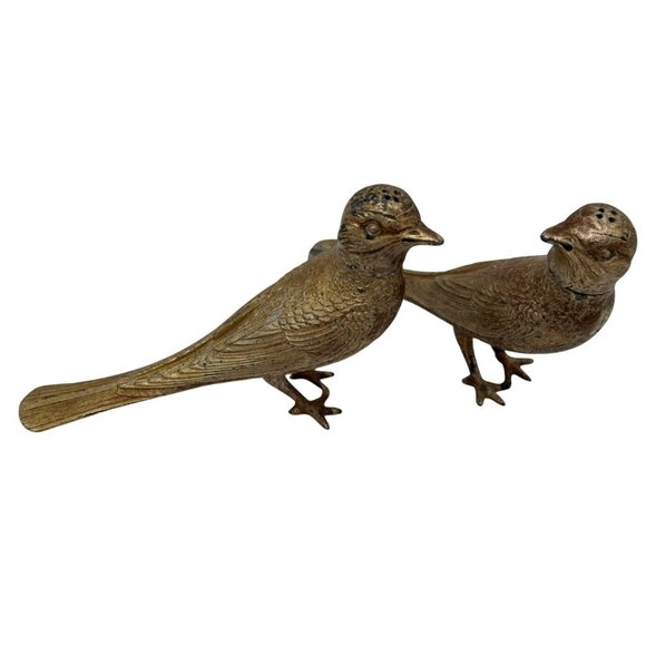 Salt & Pepper Shakers Pheasant Brass Bird MCM Figurine Vintage Heavy - Picture 1 of 15
